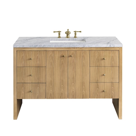 James Martin Vanities Hudson 48in Single Vanity, Light Natural Oak w/ 3 CM Carrara Marble Top 435-V48-LNO-3CAR
